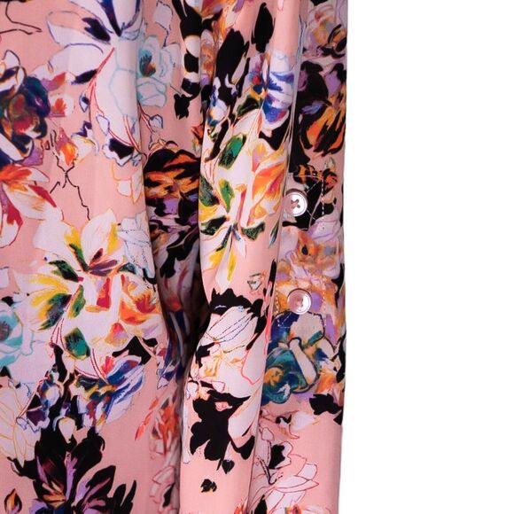 Express Womens Shirt Button Up Multicolor Floral V-Neck Long Sleeve Blouse Top M - Picture 9 of 9